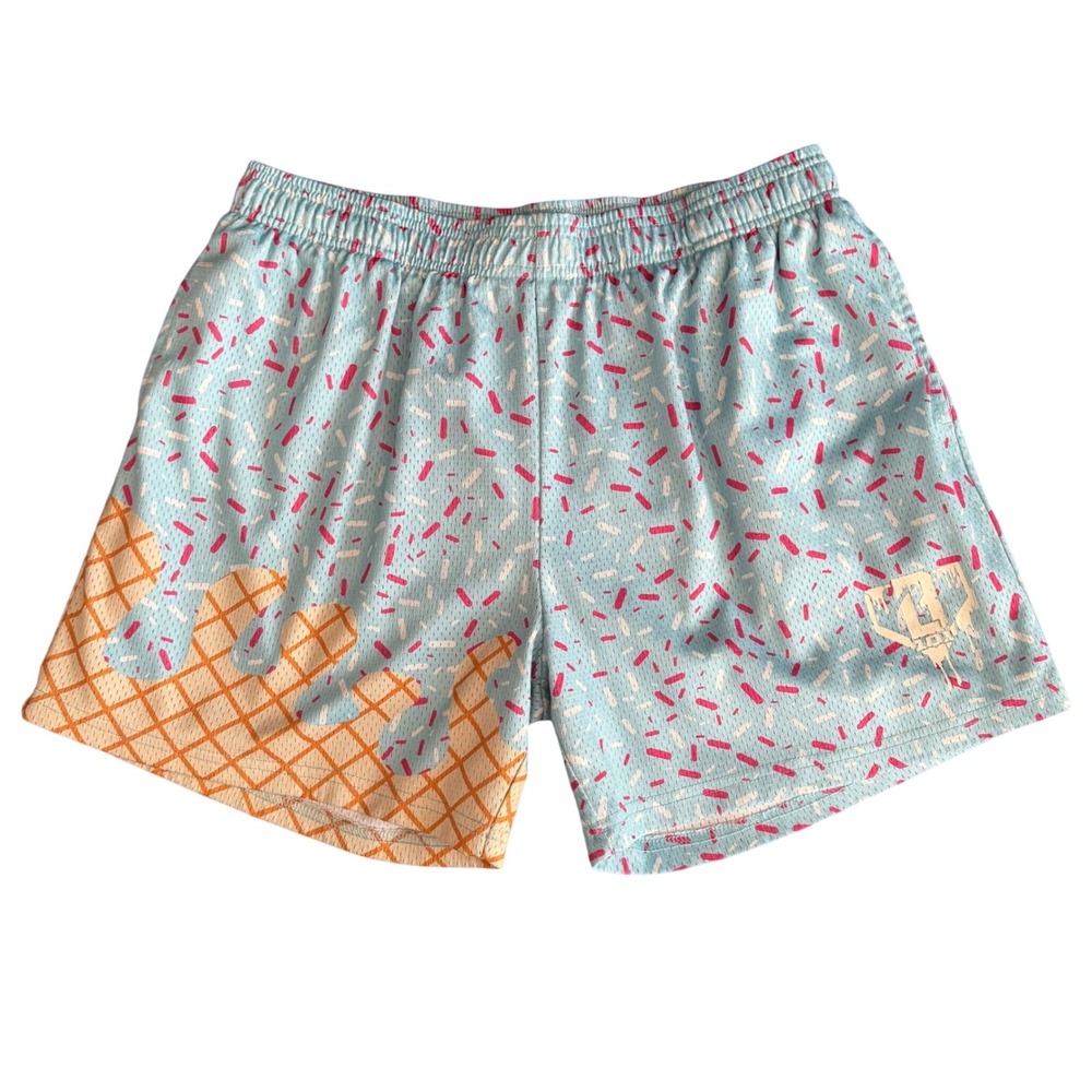 B101 Apparel Mens Large Ice Cream Sprinkle Mesh Shorts Blue Baseball Basketball